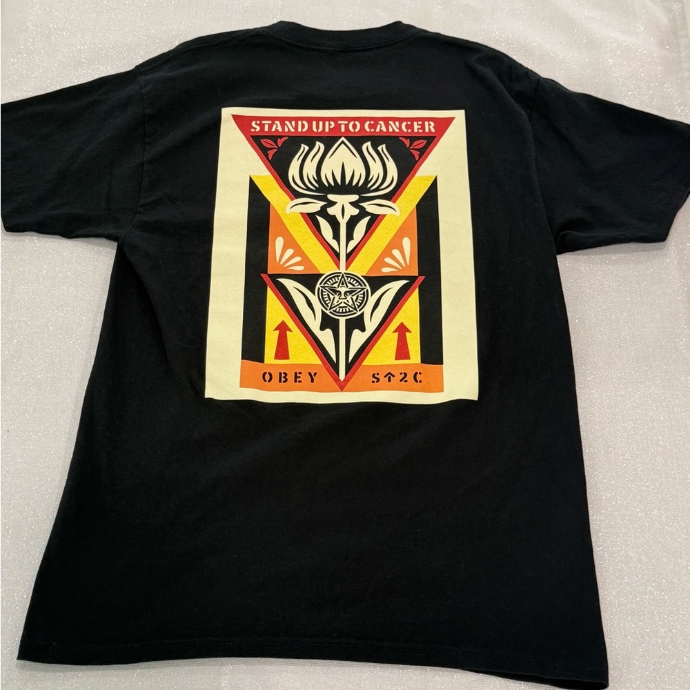 Obey Mens Stand up to cancer Black and Graphic Tee